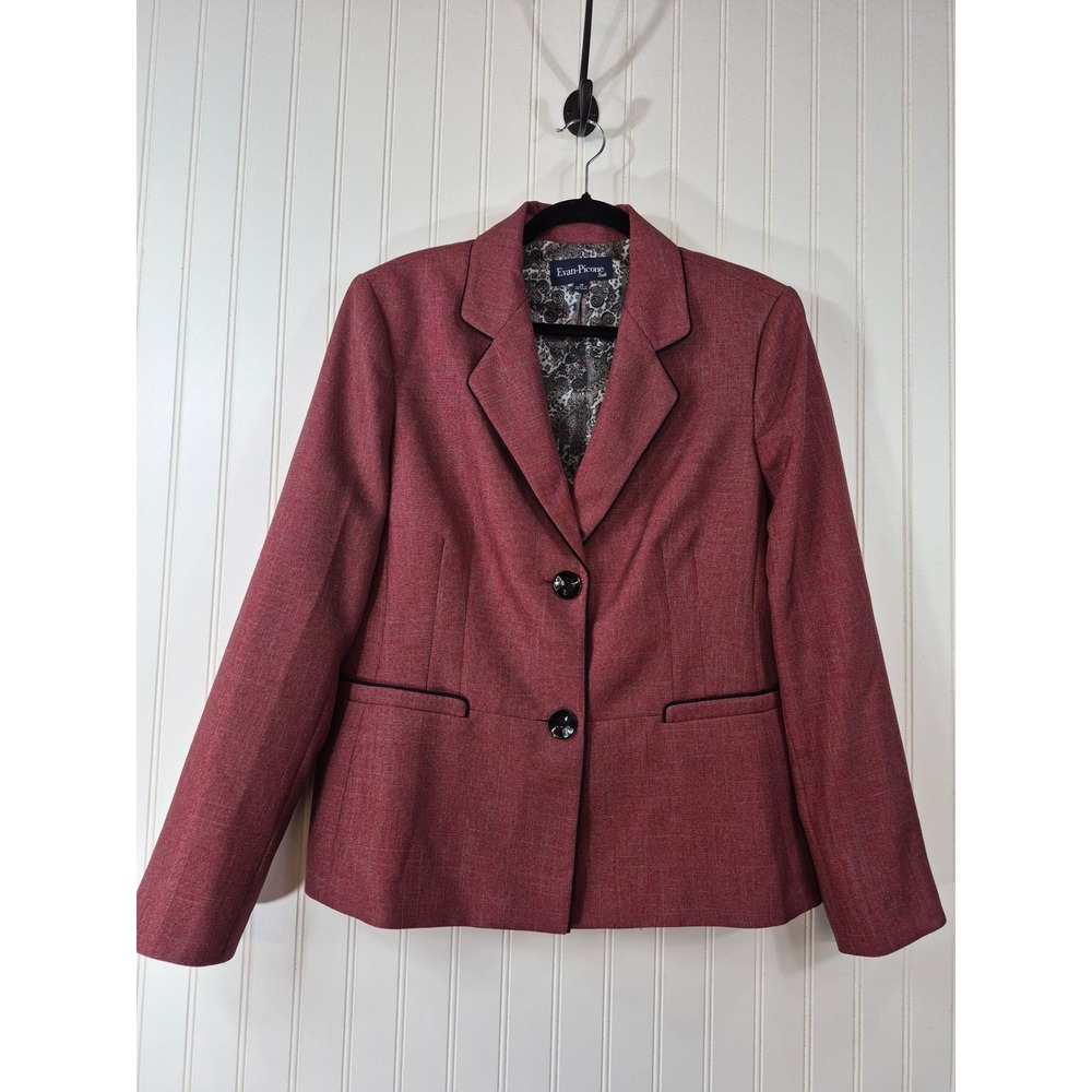 Evan-Picone Suit Womens 16 Red Black Textured Blazer Paisley Lining Piping